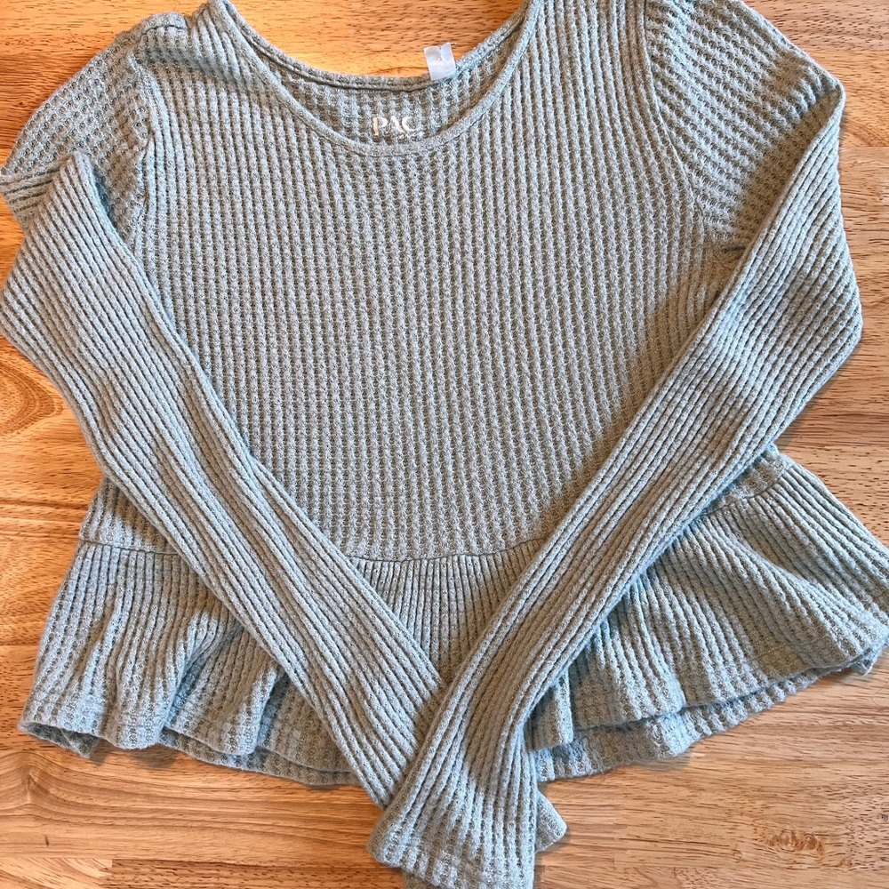 PacSun green/mint waffle-knit ruffled shirt size Small cropped